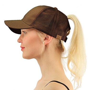 C.C CC Ponytail Messy Buns Trucker Ponycaps Plain Baseball Visor Cap Dad Hat Brown