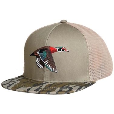 EDTREK Outdoorsman Pro Trucker Breathable Mesh Performance Cap Flat Brim Snapback Hat Wood Duck Wood Ash
