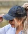 Eohak Distressed Ponytail Hats Baseball for Women MessyBun Pony Caps BlackGrey