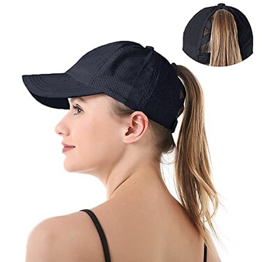 FASHIXD Ponytail Baseball Cap for Women Mesh Quick Dry Baseball Hat with Ponytail Hole Dark Blue