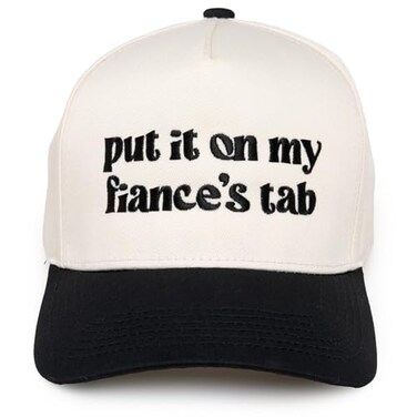 Funky Junque Canvas Snapback Trucker Hat Fathers Day Funny Mom Hat Baseball Cap for Mom Dad Put It on My Fiances Tab BeigeBlack