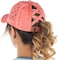 Funky Junque Criss Cross Hat Womens Baseball Cap Distressed Ponytail Messy Bun Trucker Ponycap Basketweave Coral