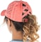 Funky Junque Criss Cross Hat Womens Baseball Cap Distressed Ponytail Messy Bun Trucker Ponycap Basketweave Coral