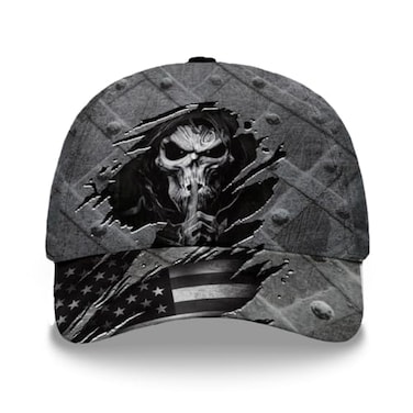 Gosify Skull Baseball Cap for Men Grim Reaper Death Crack Old Metal with Flag Mens Hat Adjustable Motorcycle Soft Caps