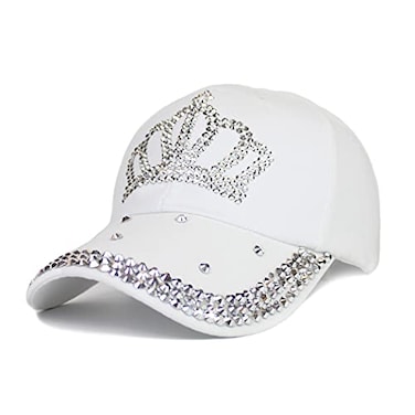Gudessly Adjustable Womens Bling Rhinestone Bejeweled Cotton Denim Baseball Cap Hip Hop Hat ACrown White