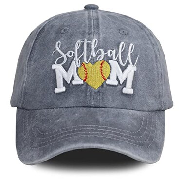 MANMESH HATT Softball Mom Baseball Cap for Women Adjustable Distressed Washed Hat Funny Softball Mom Gifts Grey One Size
