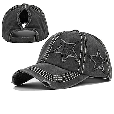 ProMindFun Womens Ponytail High Messy Bun Hats Distressed Baseball Caps Unconstructed Washed Dad Hat Girls Trucker Ponycaps