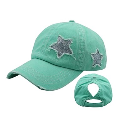 ProMindFun Womens Ponytail High Messy Bun Hats Distressed Baseball Caps Unconstructed Washed Dad Hat Girls Trucker Ponycaps