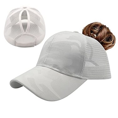 ProMindFun Womens Ponytail High Messy Bun Hats Distressed Baseball Caps Unconstructed Washed Dad Hat Girls Trucker Ponycaps