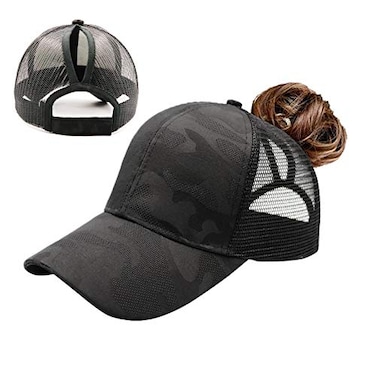 ProMindFun Womens Ponytail High Messy Bun Hats Distressed Baseball Caps Unconstructed Washed Dad Hat Girls Trucker Ponycaps Sun Hat