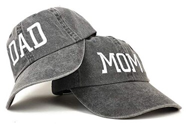 Trendy Apparel Shop Capital Mom and Dad Pigment Dyed Couple 2 Pc Cap Set Black Black