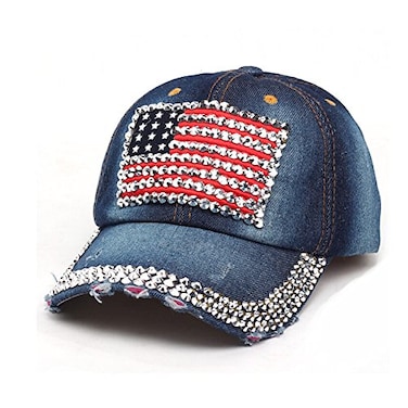 Upsmile American Flag Baseball Cap Sparkle Rhinestone USA Flag Deim Hip Hop Hat