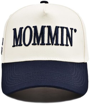 KIDHABE Womens Mommin Trucker Hat for Mom Mom Baseball Cap Embroidered Adjustable Hat Vintage TwoTone Ponytail Baseball Hat CyanBlue
