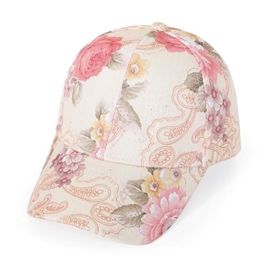 ZLYC Women Fashion Floral Print Baseball Cap Hawaiian Adjustable Snapback Dad Hat Beige