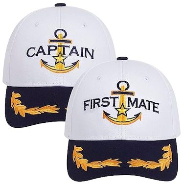 ZUYYON 2 Pcs Captain Hat and First Mate Hat Set Matching Skipper Boating Baseball Caps Nautical Marine Sailor Embroidered CapWhite