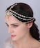 Aimimier Boho Teardrop Crystal Head Chain Layered Faux Pearl Forehead Chain Wedding Headpiece for Women Gold