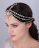 Aimimier Boho Teardrop Crystal Head Chain Layered Faux Pearl Forehead Chain Wedding Headpiece for Women Gold