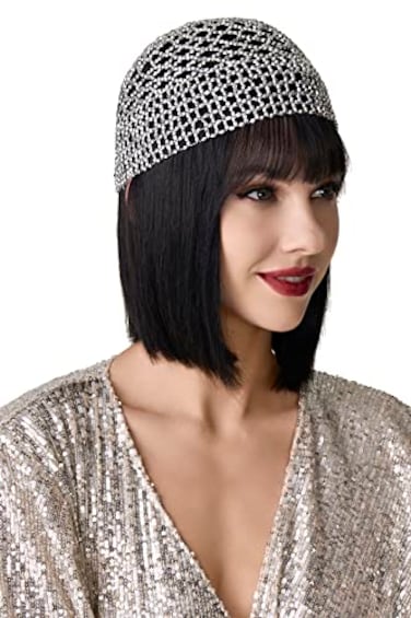 BABEYOND 1920s Beaded Cap Headpiece Belly Dance Cap Exotic Cleopatra Headpiece for Gatsby Themed Party Silver