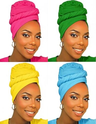 Ftoronaly Stretch Head Wraps for Women Soft Turban Headwrap Long Solid Hair Scarf for Braids Dreadlocks Locs Daily Large Headband 4 Pack