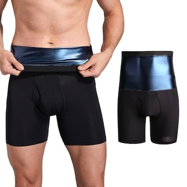 Akkad Kuti Mens Sauna Sweat Shorts Workout Compression Shorts Tummy Control Shapewear High Waist Blue XL