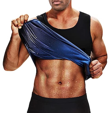 BODYSUNER Sauna Suit Sweat Vest Workout Tank Top for Men Compression Workout Weighted Vest BlueLXL