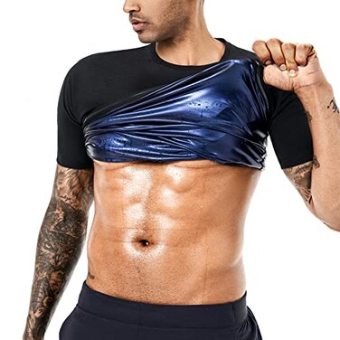 BODYSUNER Sauna Sweat Suits Shirt Waist Trainer for Men Compression Vest Workout Gym Clothes Sweat Enhancer Short Sleeve Black 3XL