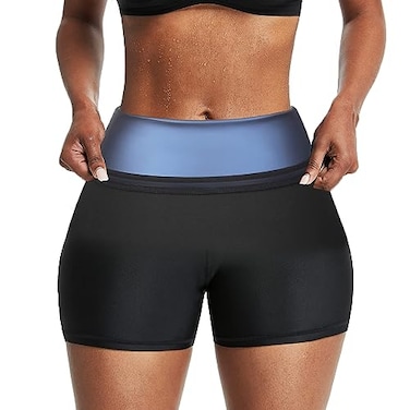 BODYSUNER Sweat Sauna Slimming Pants For Women Thigh Shaper Leggings Workout Compression Thigh Trimmer BlueLXL