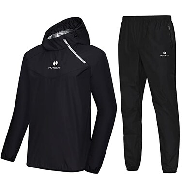 HOTSUIT Sauna Suit for Men Sweat Sauna Jacket Pant Gym Workout Sweat Suits Black S