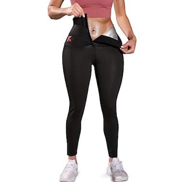 KUMAYES Sauna Leggings for Women Sweat Pants High Waist Compression Slimming Hot Thermo Workout Training Capris Body Shaper Black Small