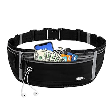 USHAKE Slim Running Belt Workout Fanny Pack for Men WomenExercise Waist Pack for Apple iPhone Holder Runner Belt for Running Walking Cycling Camping Gym