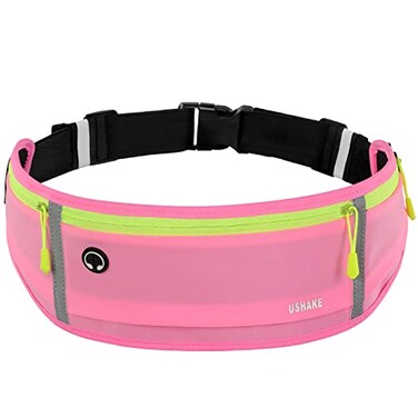 USHAKE Slim Running Belt Workout Fanny Pack for Men WomenExercise Waist Pack for Apple iPhone Holder Runner Belt for Running Walking Cycling Camping Gym