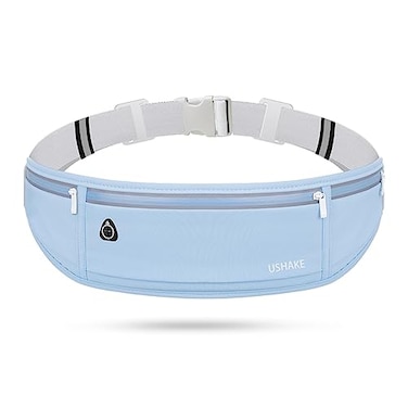 USHAKE Slim Running Belt Workout Fanny Pack for Men WomenExercise Waist Pack for Apple iPhone Holder Runner Belt for Running Walking Cycling Camping Gym Light Blue