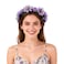 June Bloomy Rose Flower Leave Crown Bridal Halo Headband with Adjustable Ribbon Lavender