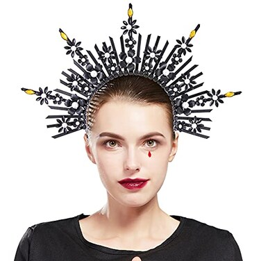 Fantherin Mary Halo Crown Headband Spiked Zip Tie Halo Crown Sunburst Goddess Headpiece with Crystal