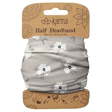 Karma Marlow Flower Headband for Women Medium Fabric Headband and Stretchy Hair Scarf Light Grey