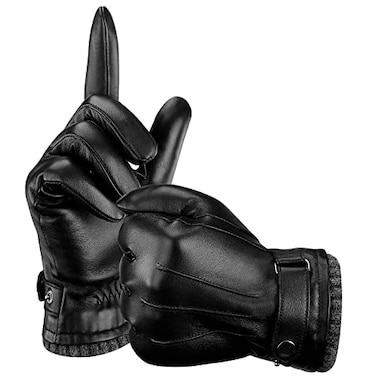 Aegend Sheepskin Leather Gloves for Men Soft Warm Cashmere Lining Full Hand Touchscreen Winter Gift Thermal Black