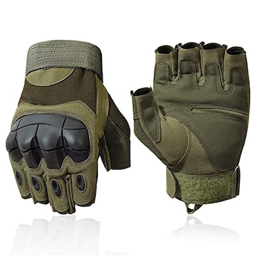 SUJAYU Tactical Fingerless Gloves for Airsoft Survival Combat Driving Mens Motorcycle Gloves Green Medium