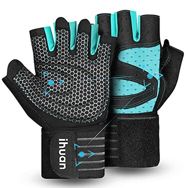 ihuan Ventilated Weight Lifting Gym Workout Gloves with Wrist Wrap Support for Men Women Full Palm Protection for Weightlifting Training Fitness Hanging Pull ups