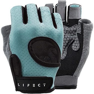 LIFECT Essential Breathable Workout Gloves Knuckle Weight Lifting Fingerless Gym Exercise Gloves with Curved Open Back for Powerlifting Crossfit Women and Men Blue Medium