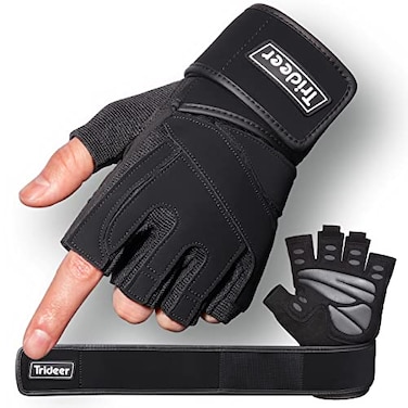 Trideer Workout Gloves for Men Weight Lifting Gloves with Wrist Wrap Support Full Palm Protection Extra Grips for Weightlifting Exercise Cross Training Fitness Pullup