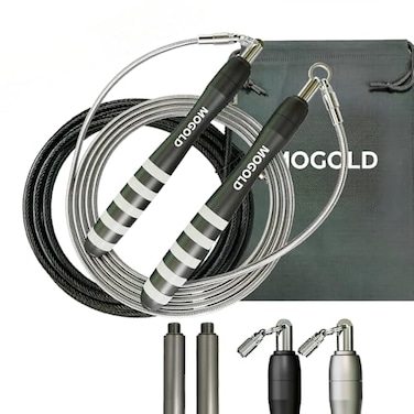 MOGOLD DIY Adjustable Weight Jump Rope 04LB 12LB07LB 08LB Interchangeable 2mm 5mm Cable for CrossFit Double Unders HIIT Workouts Fast Clamp System 10ft Adjustable