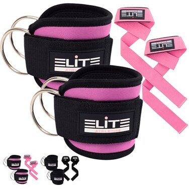 ELITE ATHLETICS Elite Athletics Ankle Straps for Cable Machine Wrist Lifting Straps Set for Weightlifting Cable Kickbacks Glute Workouts Deadlifts Strength Training Adjustable 8MM Padded Neoprene Gym