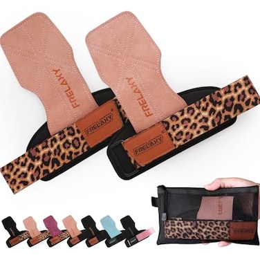 Frelaxy Lifting Wrist Straps Women and Men Weight Lifting Grips with Cushion Wrist Loop Double Layer Leather and Storage Pouch Gym Workout Straps for Deadlift and Powerlifting