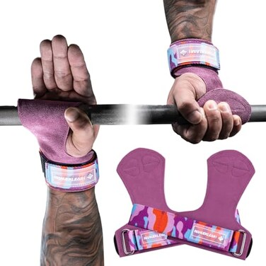M MANUEKLEAR MANUEKLEAR Gym Straps Double Leather Lifting Straps for Men Deadlift with Cushion Wrist Loop Gym Lifting Wrist Wraps for Weightlifting