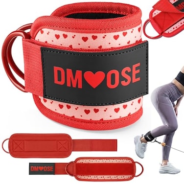 DMoose Fitness Ankle Straps for Cable Machines One Size Fit with Premium Padding Glute Kickback Ankle Strap for Women Cable Attachments for Gym Workouts Hip Abductors Hearts Single