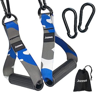 Jozewa Exercise Handles Cable Machine Handles Cable Machine Attachments Resistance Bands Handles with Heavy Duty Carabiners for Home Gym Fitness Pull Up Bands Pulley LAT Pull Down System Blue