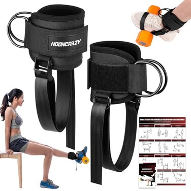 nooncrazy Ankle Straps for Dumbbell and Cable Machine Dumbbell Foot Attachment with Longer Stronger Nylon Strap Tibialis Trainer Leg Extensions Hamstring Curls for Women and MenBlack Double