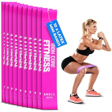 Iron Core 10Pack Set Medium Resistance Loop Bands Latex Mini Bands for Workout Glutes Legs and Physical Therapy Durable Exercise Bands in Bulk for Women and Men Ideal for Gyms Studios and Trainers