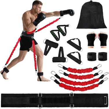 YORWHIN Boxing Resistance Bands Set for Boxing MMA Martial Arts Training Equipment 150lbs Exercise Bands with Cuffs Belt Workout Band for Resistance Training Enhance Explosive PowerSpeedAgility