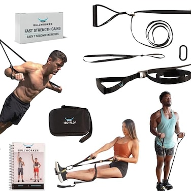 Bullworker ISOFLO Suspension Trainer Straps Portable Home Gym for Full Body Strength Training Isometric Exercise Equipment and Self Resistance Band Cable Machine for Chest Arms Back Workouts
